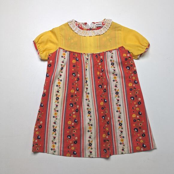 Vintage Montgomery Ward Dress Girls Size 4T Orange Floral Mod Funky - Picture 1 of 7